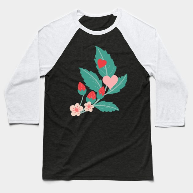 Strawberry Love Baseball T-Shirt by SWON Design